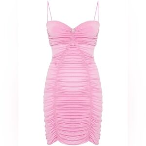 MARGHERITA MACCAPANI Elena Ruched Minidress In Peony Pink Sz M Org $730